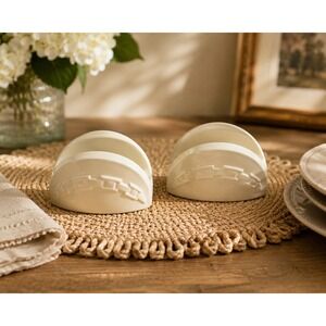 Longaberger Pottery Woven Traditions Ivory Taco Holders set of 2